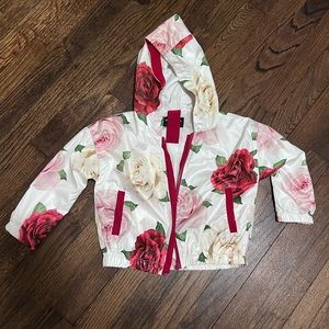 MONNALISA raincoat rain jacket white roses girl size 4T